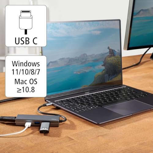 Image of Hama 6-in-1 USB-C Hub with Ultra HD 4K HDMI I 3xUSB-A Gen 3.2 I 1Gbps RJ45 Ethernet (Type C 4 in 1)