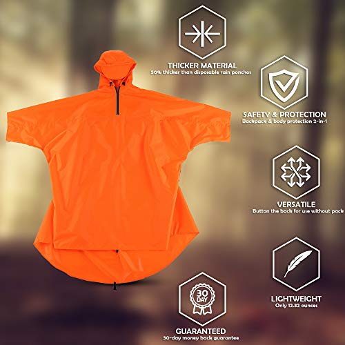 Adventure World Globotrekker Lightweight Backpack Poncho (Multiple Color Options Available) (Amber Orange) #TOP4
