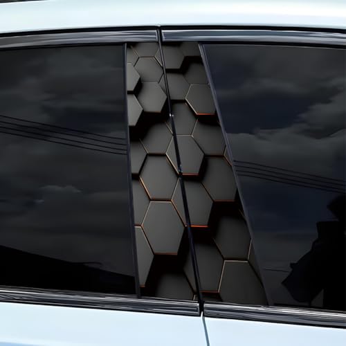 Image of 2pcs 3D Honeycomb Graphics Vinyl Car Stickers, Waterproof Sun Protection Scratch Cover B-Pillar Stickers, Personalized DIY Vehicle Door Pillar, Long-Lasting Decor Auto Accessory (Black 2)