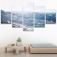 SIGNWIN 5 Panel Canvas Wall Art Snow Mountain for Home Decorations Ready to Hang - 60