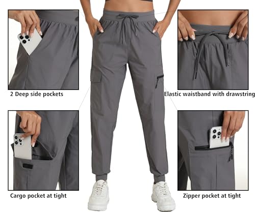 Image of Women's Joggers with Pockets, Hiking Cargo Water Resistant Lightweight Pants for Women Workout Athletic Travel Camping