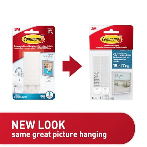 Image of Command Bath Picture Hanging Strips, Large, White, 4-Water Resistant Strips (17206B-ES)