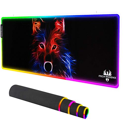 Titan Wolf LED Gaming Mouse Pad|Gaming Mouse Pad|Extended RGB Gaming Mat|Animated Mouse Pad with Waterproof Surface-Anti-SlipBase -10 Colors&4Modes-31.5x11.8x0.16(Titan Wolf)