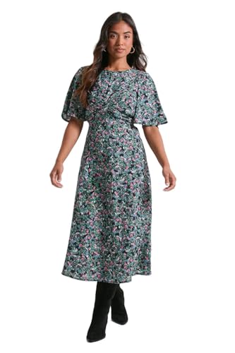 Dorothy Perkins Petite Ditsy Twist Front Angel Sleeve Midi Dress, 8, Floral