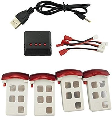 Fytoo Accesorios 4 baterías de 3.7 V 500 mAh para helicóptero de control remoto SYMA X5UW X5UC, 4 baterías + 1 para 4 cargadores + 4 cables de