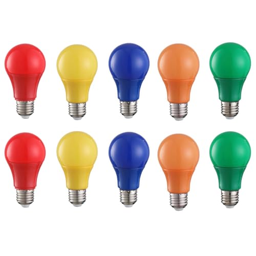 HUAMu 10er Set A60 farbige LED Leuchtmittel Birnenform 3W 25Watt Leuchtmittel Birnenform,für Außen & Innen, Rot, gelb, blau, grün, orange