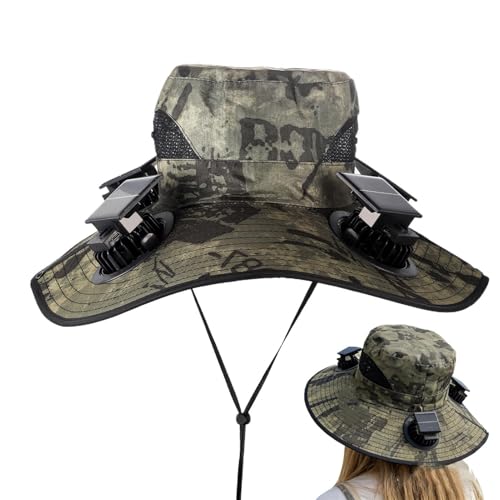 para El Sol con Ventilador Solar - para Exteriores con 4 Ventiladores | De Ventilación Solar Recargable por USB | Protección UV De Verano De ala Ancha para, Senderismo