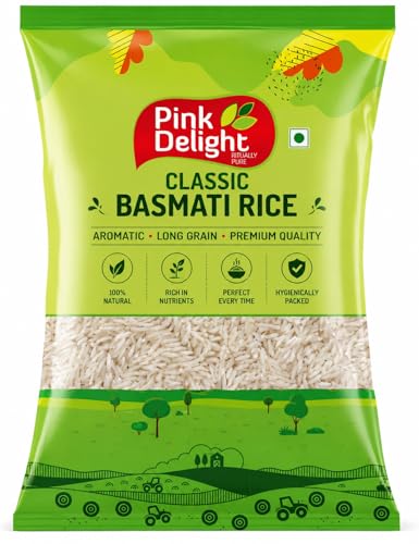 Image of Pink Delight Classic Basmati Rice 800g | 2 Year Naturally Aged Rice | Extra Long Grain Aromatic Biryani Rice | Premium Non Sticky White Rice for Pulao Fried Rice & Daily Meals