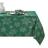 HomeJoy Rectangle Fancy Metallic Sparkling Snowflake Christmas Fabric Table Cloth red Hunter Gold Navy White Silver No-Iron Soil Resistant Woven Holiday Table Cover(Hunter Gold/52x70Inch)