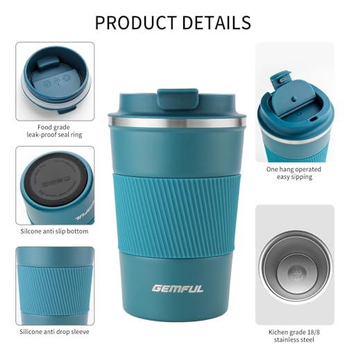 GEMFUL Travel Coffee Mug Insulated Stainless Steel Coffee Cup for Cold and Hot Drinks Home Office Outdoor Works 380ml/13oz - Image 2