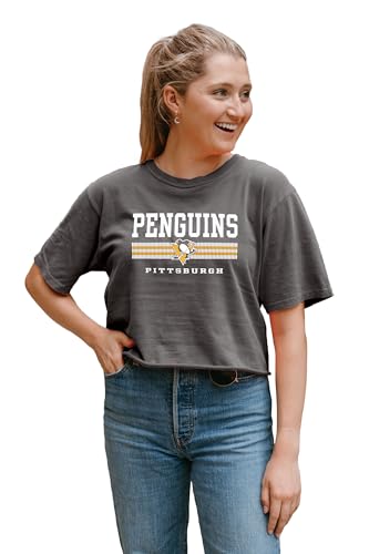 Pittsburgh Penguins NHL Officially Licensed Women's Crop Top T-Shirt Ringspun Team Color, Large
