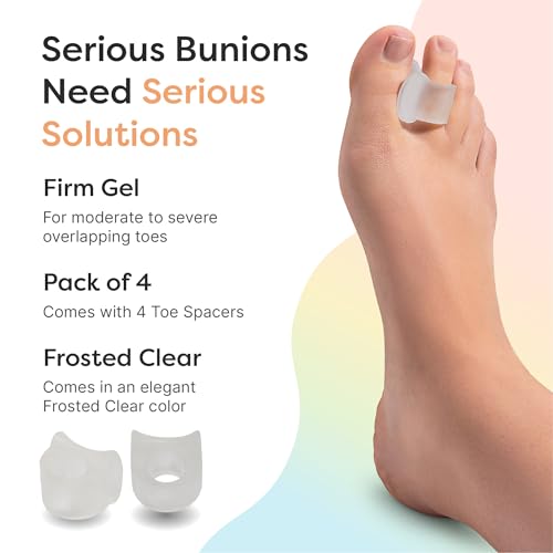zentoes gel toe separators for overlapping toes bunions big toe alignment corrector and spacer - 4 pack firm frosted clear