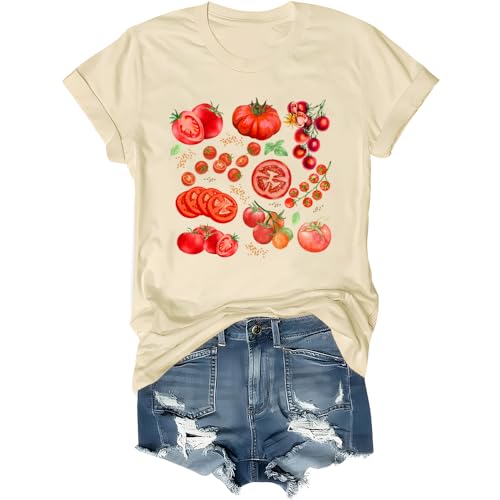 Tomato Shirt Fruit Tee Shirts Women, Womens Tomato Season Tshirt Graphic Tees for Women Casual Short Sleeve Tops