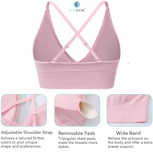 Image of Evercute Women's Sports Bras 3 /4 Pack Adjustable Deep V Neck Bras Wireless Spaghetti Strap Criss Cross Padded Low Support Bra