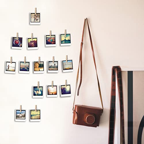 Bizyac Photo Wall Collage Clips - Mini Clothes Pins For Photo Wall Decor - Instax And Ploaroid Hanging Photo Display - Sculptural Picture Frames Collage - Self Adhesive - 15 Wooden Clothespins #TOP5