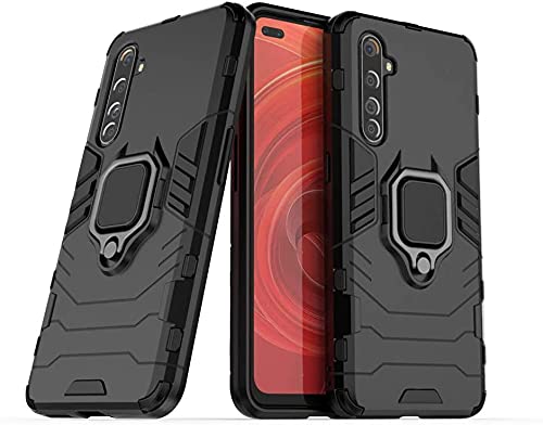 unikworldrealme x50 pro 5g case, metal ring grip kickstand shockproof hard bumper (works with magnetic car mount) dual layer rugged cover (black)