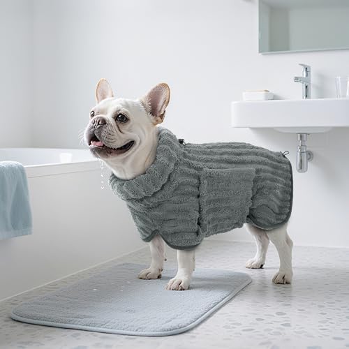 Woiil Hundebademantel aus Mikrofaser, Ultra Saugfähiger Bademantel Hund, Mit Klettverschluss Und Verstellbarem Gummizug, Maschinenwaschbar, Geeignet Für Große, Mittlere Und Kleine Hunde, Grau (M)