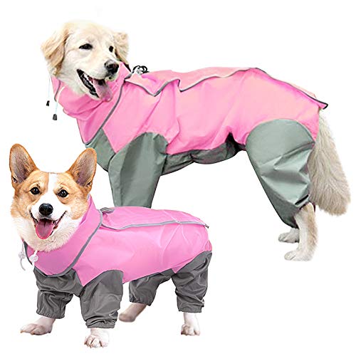 Sunfura Full Body Dog Raincoat, Waterproof Dog Poncho Jacket With Adjustable Drawstring Removable Hood And Leash Hole, Lightweight Rainwear With Magic Sticker For Small Medium Large Dog Pink Xl #TOP24