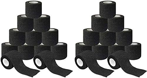 Laimiko 24 Rollos de Vendaje Autoadhesivo No Tejido Cinta para Deportes Al Aire Libre Vendaje para Juntas de Dedos 5Cm X 4.5M Negro