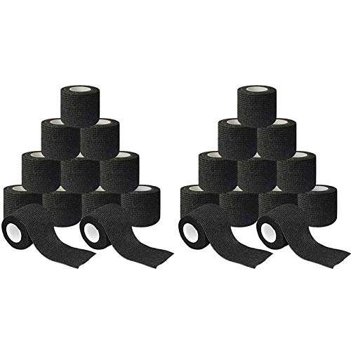 Uanratg 24 Rollos de Vendaje Autoadhesivo No Tejido Cinta para Deportes Al Aire Libre Vendaje para Juntas de Dedos 5Cm X 4.5M Negro