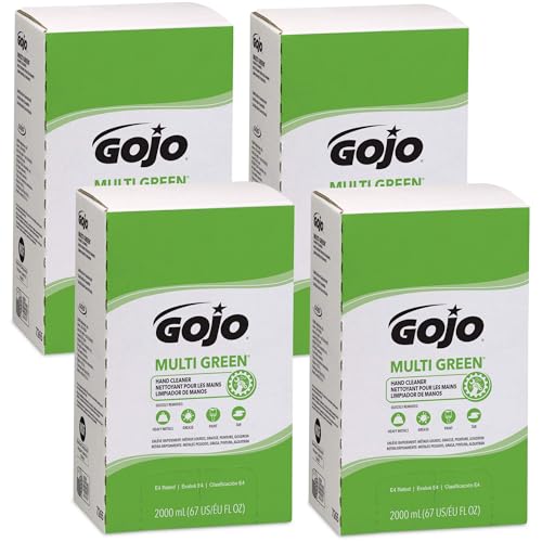 GOJO MULTI GREEN Hand Cleaner, Natural Citrus Solvent, 2000 mL, USDA Certified Biobased Product Hand Cleaner with Natural Pumice Refill PRO TDX Push Style Dispenser (Pack of 4) - 7265-04