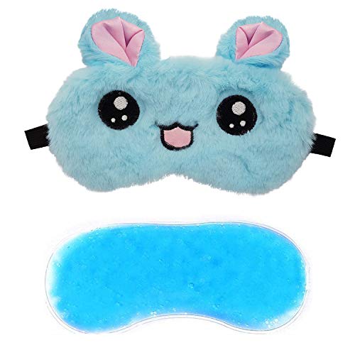 Image of Jenna Cute Gel Fur Sleeping Eye Shade Mask Cover for Insomnia, Meditation, Puffy Eyes and Dark Circles Kitty Blue