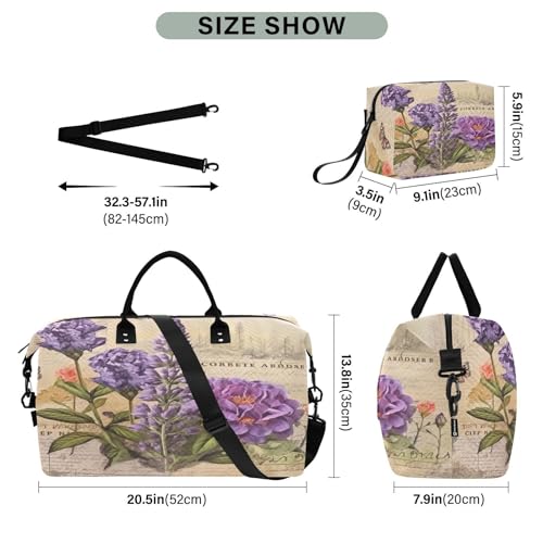Kigai Retro Lavender Duffle Bag Versatile Travel Duffel for Men and Women, Carry On for Weekend or Overnight Stay3