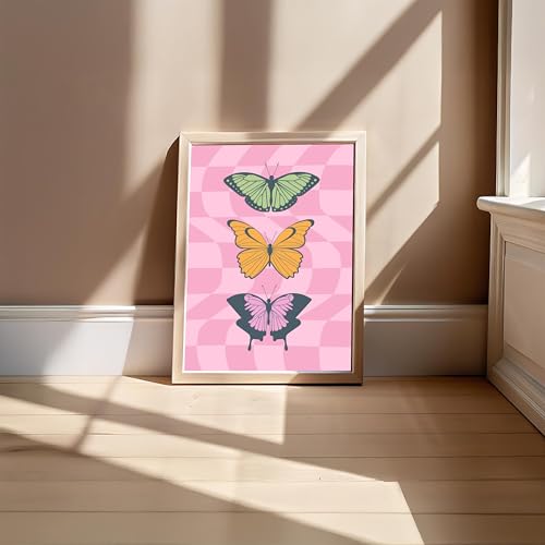 Image of BLINKART Butterflies Aesthetic Modern Art Walls With Frame | Natural Wood Texture | Living Room Bedroom Office Wall Decoration | Poster Home Decor Frames Wall Bedroom | 12x8 Inches (D572)