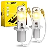 AUXITO H3 LED Fog Light Bulbs 3000K Yellow, Super Penetration, 1:1 Mini Size, Plug n Play, H3ll LED Bulb Light for Fog Lamp, DRL, Pack of 2
