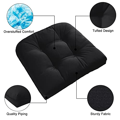 Lovtex Indoor/Outdoor Tufted Seat Cushions For Patio Furniture Set Of 2 Waterproof, 19X19 Black Outdoor Chair Cushions - Overstuffed Patio Furniture Cushions For Wicker Chair With Round Corner #TOP3