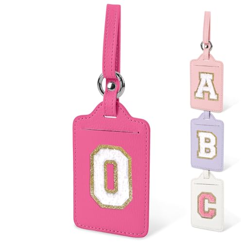Initial Letter Luggage Tags for Suitcases, Personalized Letter Luggage Bag Suitcase Identifier Name Tag, Cute PU Leather Travel Luggage Tags, Bag Tags for Luggage Handbags(Rosered-White O)