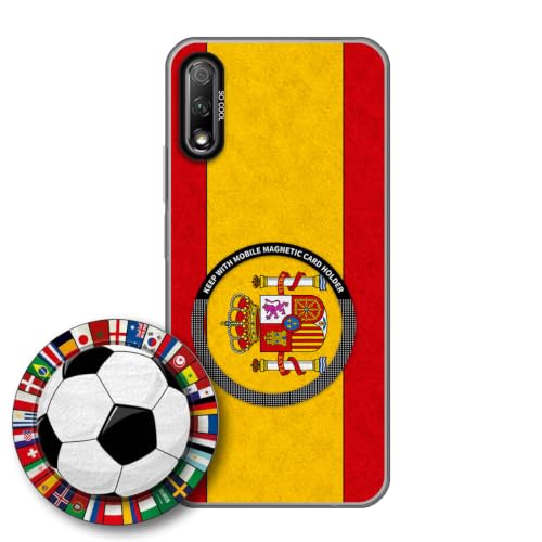 JGOYGYI Case for Honor 9X with Magnetic Detachable Collapsible Grip Stand, Shockproof Silicone Bumper Cover, Spain Flag Football Design,Pattern 7