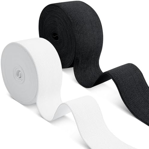 ROMON Cinta elástica para coser, 40 mm x 10 m, paquete de 2, negro y blanco, poliéster y látex natural, ancho 4 cm