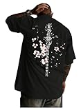 WDIRARA Men's Japanese Letter Graphic T-Shirt Crew Neck Short Sleeve Tee Tops Black Large