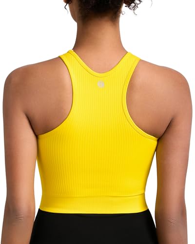 Image of RUNNING GIRL Sports Bras for Women High Impact Seamless Ribbed Longline High Neck Workout Crop Tank Tops(BX3067Yellow,XL)