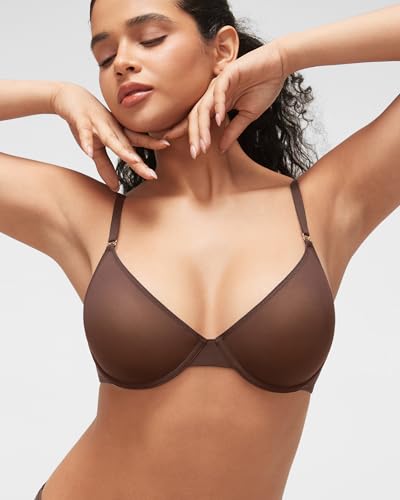 Image of INLYRIC Women's Cosnufy Sheer Balconette Bra Demi Unlined Plunge Mesh See Through Sexy Bras Underwire