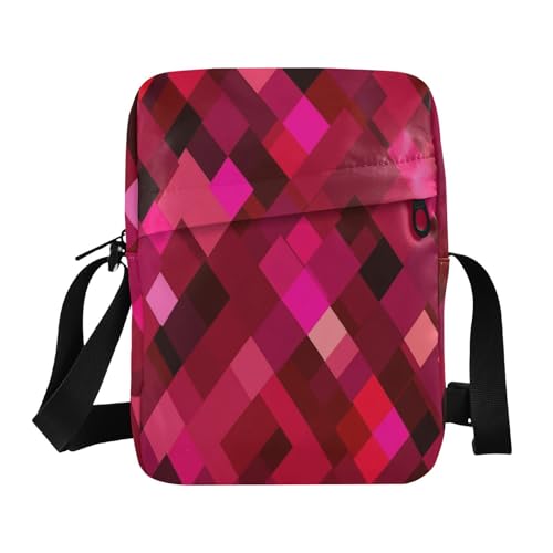 cute messenger bag crossbody bag men Shoulder Handbags For Women Adjustable Strap for Casual Casual- Geometric Rhomboid Hot Pink Red