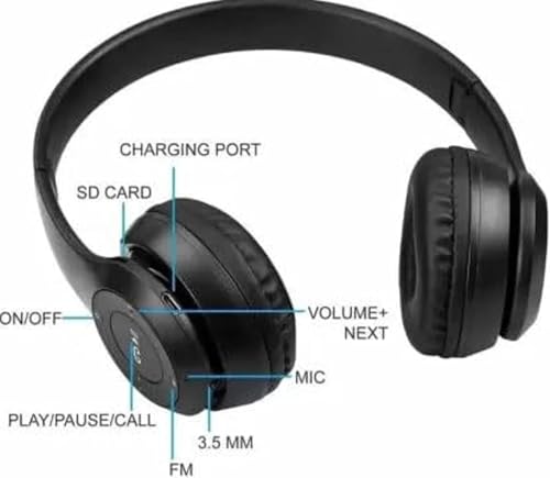 Image of Wireless Bluetooth Headphones with AUX Support | Comfortable Ear Pads | Over-Ear Foldable Headset with Mic | Compatible with Mobile, Laptop, Tablet | Black