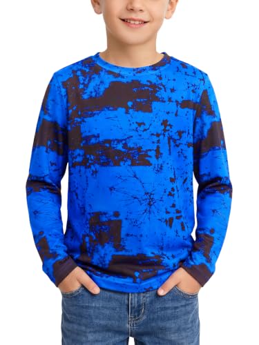 Haloumoning Boys Long Sleeve Shirts Fashion 3D Print Crewneck Tops 5-14Y