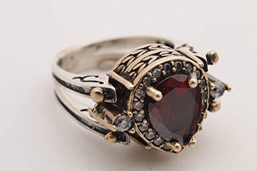 Turkish Jewelry Handmade 2 rings in 1 ring Reversible Drop Shape Pear Cut Shiny Ruby Topaz 925 Sterling Silver Ring Size All
