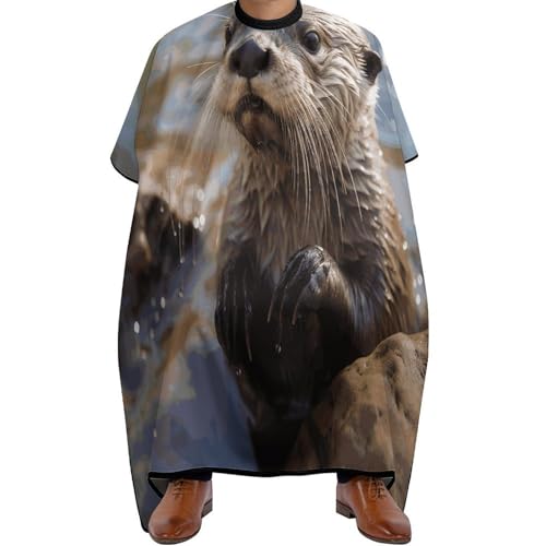 Capa para corte de cabello Otter Playing in The Water para hombre y mujer miniatura 1