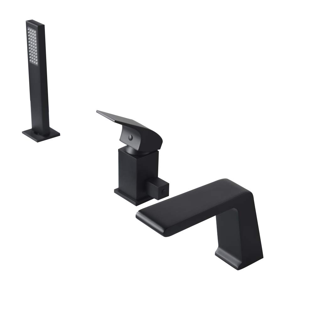 Robinet de baignoire cascade noir résistant au calcaire avec mitigeur 3 trous