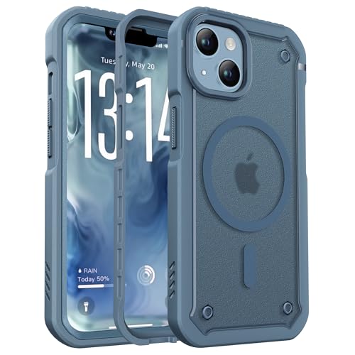 ORETECH Magnética para Funda iPhone 13, [con mag-Safe][2X Protector de Pantalla], Protección de Cuerpo Completo 360 Grado Antigolpes Translúcido Carcasa Fundas iPhone 13, Azul