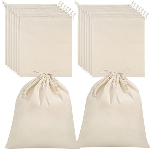 16 Stück Stoffbeutel Klein, 25x30cm Stoffsäckchen mit Zugband Baumwolltasche Unbedruckt Adventskalender Stoffbeutel zum Bemalen DIY Baumwollbeutel für Weihnachten Hochzeit Kindergeburtstag