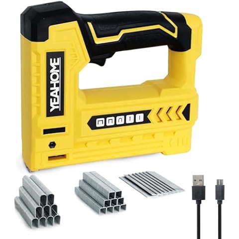 YEAHOME Electric Staple Gun, 5 in 1 Cordless Staple Gun for Upholstery with 1800 Staples & Nails, 3.7V Brad Nailer Kit with USB Charger for Wood, Carpentry, Crafts, DIY Cover