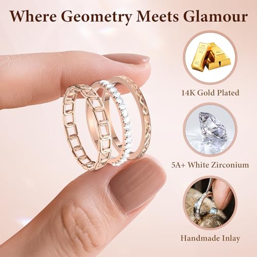 YWXTW 3 Pack 14K Gold-Plated Stacking Rings for Oura Ring Gen 4 /Ultrahuman, Timeless Elegance Non Tarnish Stainless White Zirconia Engagement Oura Stackable Bands Gift for Women Rose Gold 9 — view 2