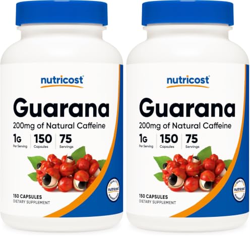 Image of Nutricost Guarana 1000mg Per Serving, 150 Vegetarian Capsules, 75 Servings (Pack of 2)