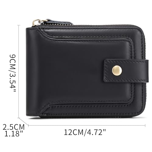 GOIACII Zipper Wallet for Men Genuine Leather RFID Blocking Mens Wallet with Zipper Coin Pocket ID Window Zipper Wallets Large Capacity
