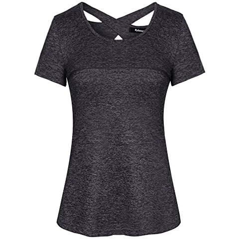 Sykooria Running T Shirts Tops for Women UK, Ladies t Shirts Gym Workout Running Exercise Sportswear Fitness Athletic Training Activewear Tops for Women Dark Grey Cover