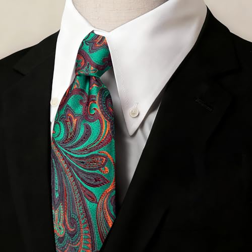 Image of Barry.Wang Paisley Tie for Men Silk Woven Necktie and Tie Clip Set Wedding Party Business Formal
